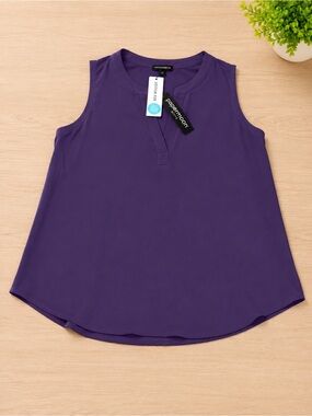 Papermoon Sleeveless Split-Neck Tank in Deep Purple